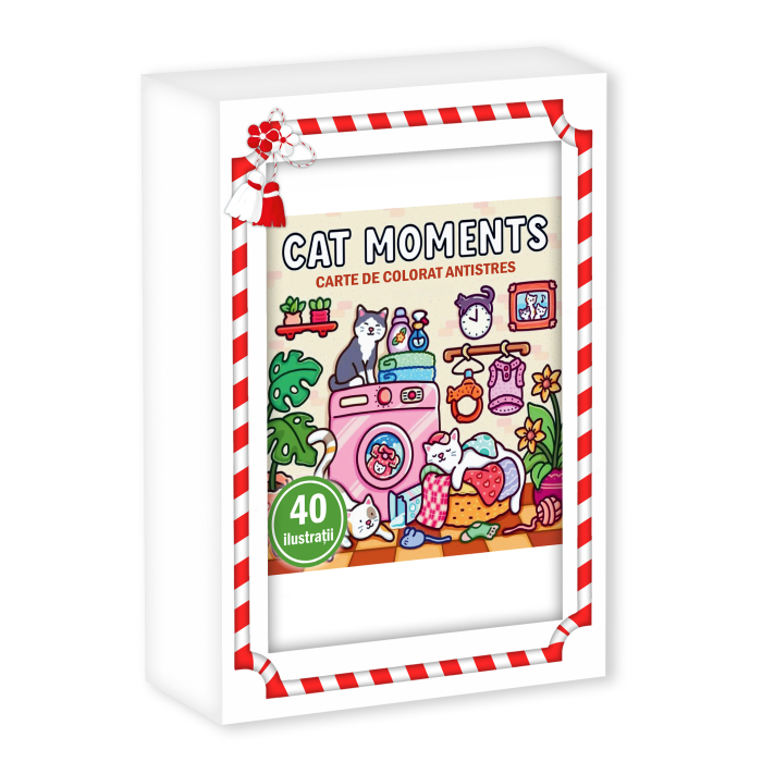 Martisor de colorat, 40 de ilustratii format A6 in cutie cu tematica de primavara, model: Cat Moments [1]