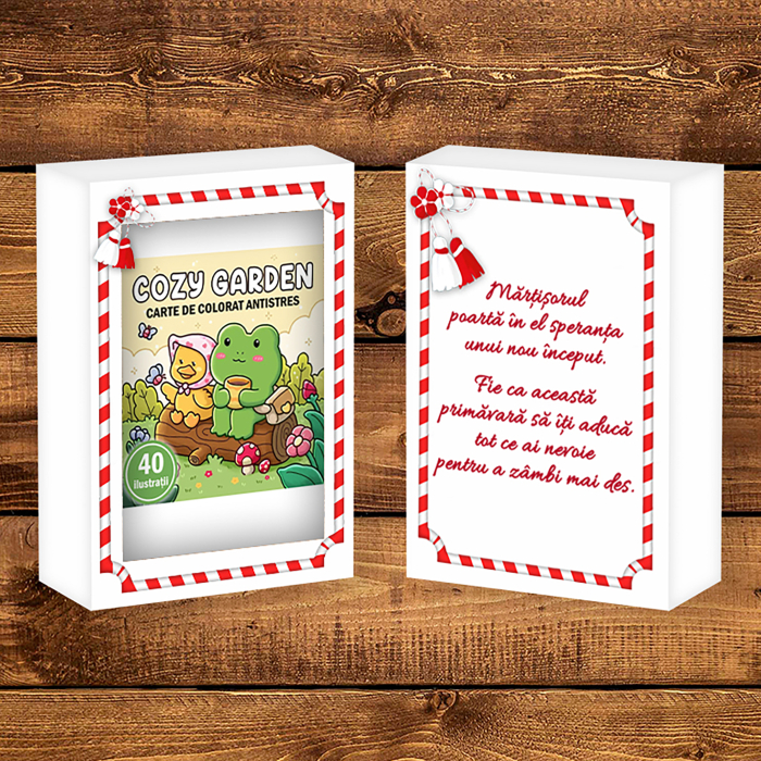 Martisor de colorat, 40 de ilustratii format A6 in cutie cu tematica de primavara, model: Cozy Garden [2]