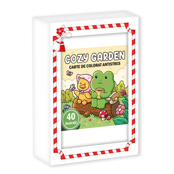 Martisor de colorat, 40 de ilustratii format A6 in cutie cu tematica de primavara, model: Cozy Garden [1]