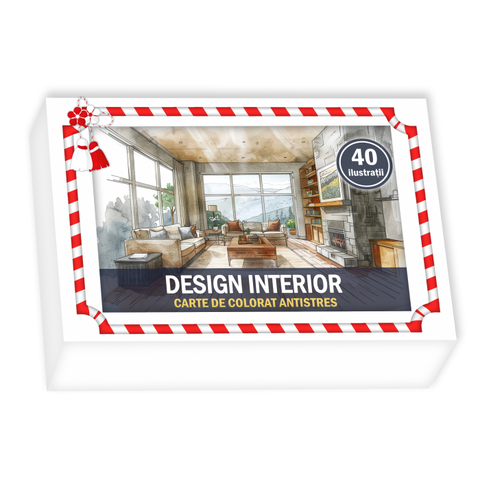 Martisor de colorat, 40 de ilustratii format A6 in cutie cu tematica de primavara, model: Design Interior [1]