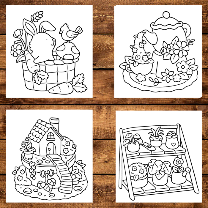 Martisor de colorat, 40 de ilustratii format A6 in cutie cu tematica de primavara, model: Garden Corners [3]