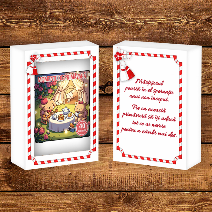 Martisor de colorat, 40 de ilustratii format A6 in cutie cu tematica de primavara, model: Momente de Primavara [2]