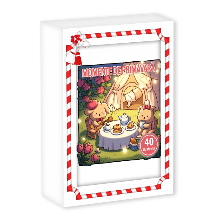 Martisor de colorat, 40 de ilustratii format A6 in cutie cu tematica de primavara, model: Momente de Primavara [1]