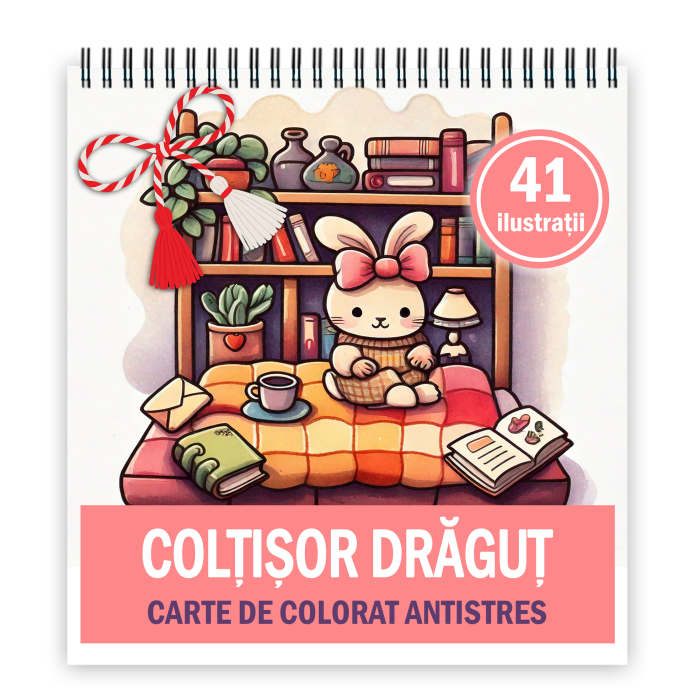 Martisor de colorat, 41 de ilustratii format A5, carte de colorat cu spira metalica, model: Coltisor Dragut [1]