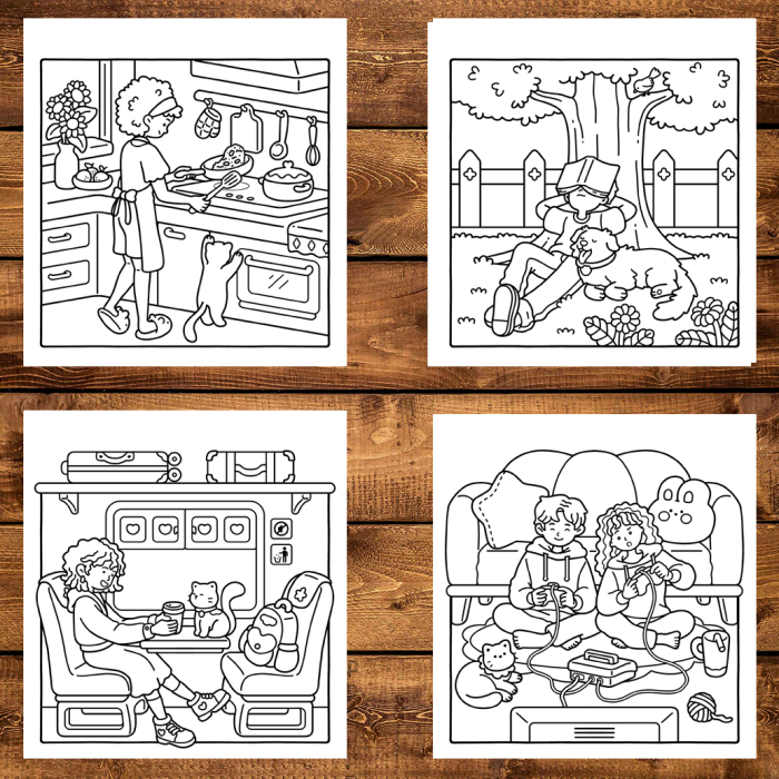 Martisor de colorat, 45 de ilustratii format A5, carte de colorat cu spira metalica, model: Cozy Times [4]