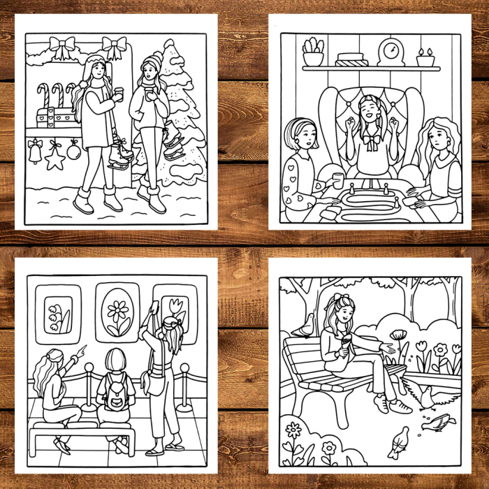 Martisor de colorat, 45 de ilustratii format A6 in cutie cu tematica de primavara, model: Bestie Moments [3]