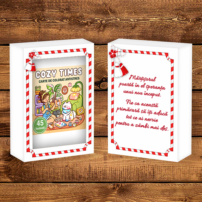 Martisor de colorat, 45 de ilustratii format A6 in cutie cu tematica de primavara, model: Cozy Times [2]