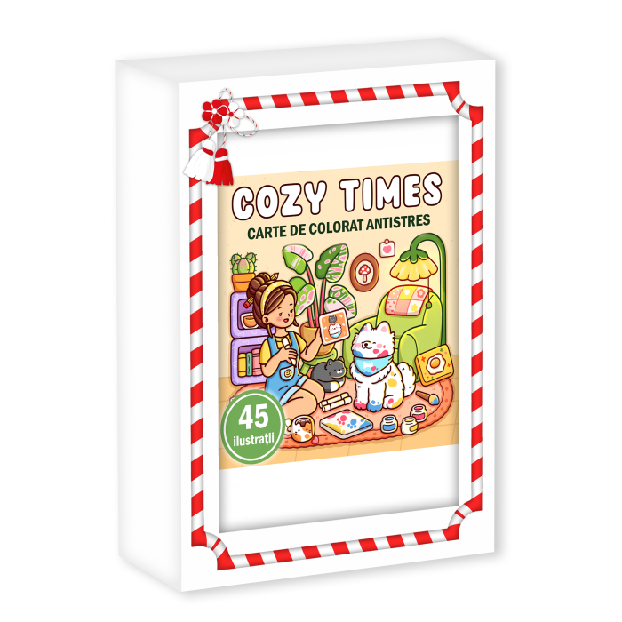 Martisor de colorat, 45 de ilustratii format A6 in cutie cu tematica de primavara, model: Cozy Times [1]