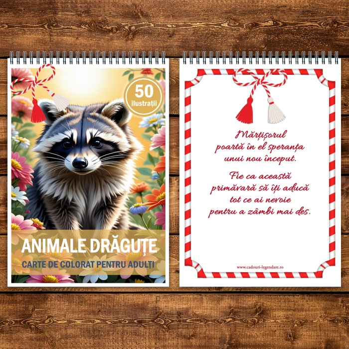 Martisor de colorat, 50 de ilustratii format A5, carte de colorat cu spira metalica, model: Animale Dragute [3]