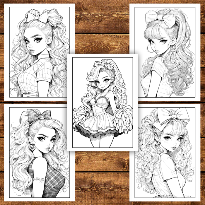 Martisor de colorat, 50 de ilustratii format A5, carte de colorat cu spira metalica, model: Anime Barbie Girls [6]