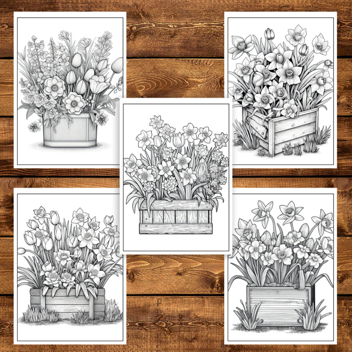 Martisor de colorat, 50 de ilustratii format A5, carte de colorat cu spira metalica, model: Aranjamente Florale [4]