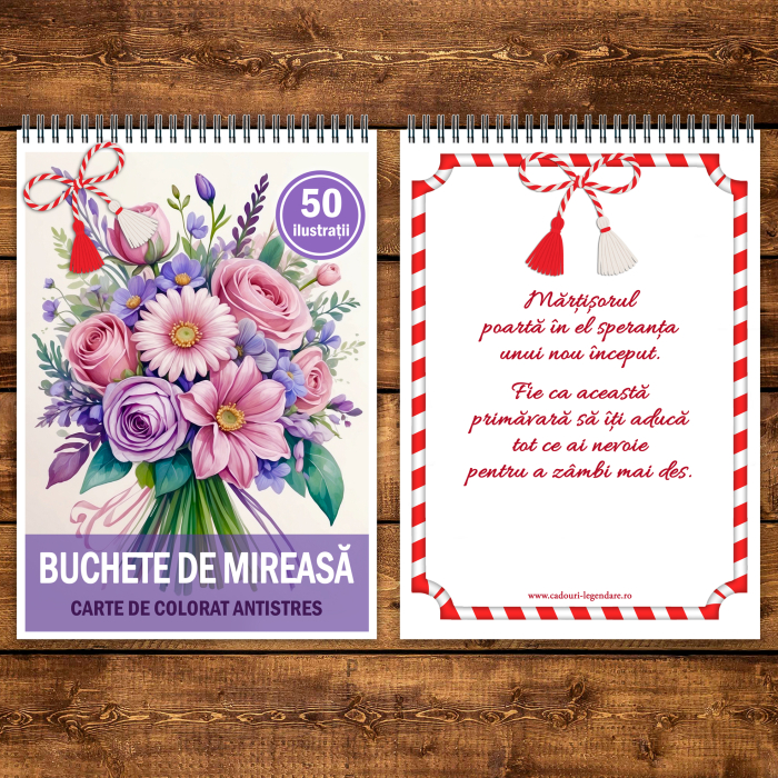 Martisor de colorat, 50 de ilustratii format A5, carte de colorat cu spira metalica, model: Buchete de Mireasa [3]