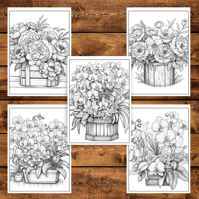 Martisor de colorat, 50 de ilustratii format A5, carte de colorat cu spira metalica, model: Flori din Gradina [6]