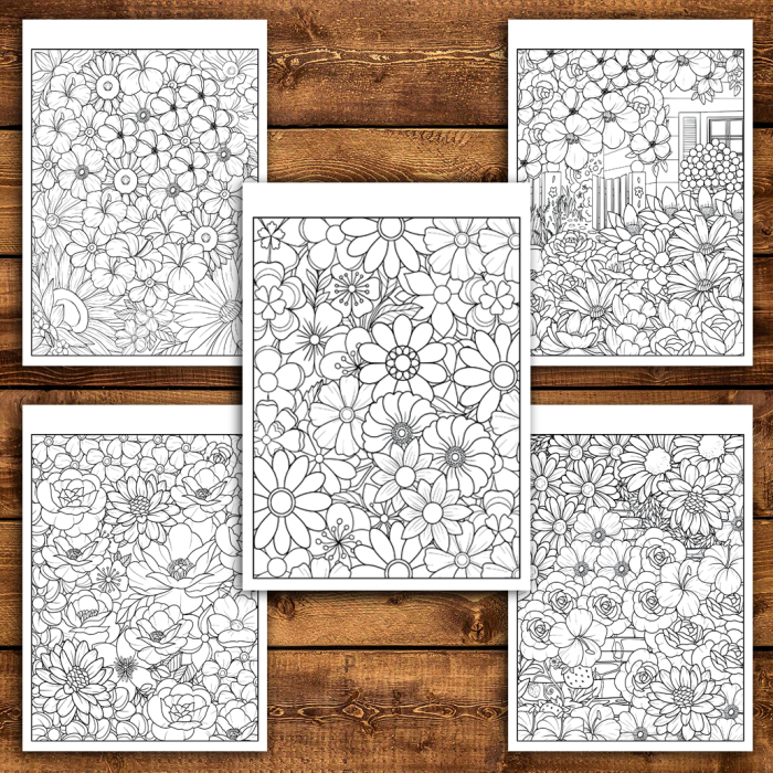 Martisor de colorat, 50 de ilustratii format A5, carte de colorat cu spira metalica, model: Gradini cu Flori [4]