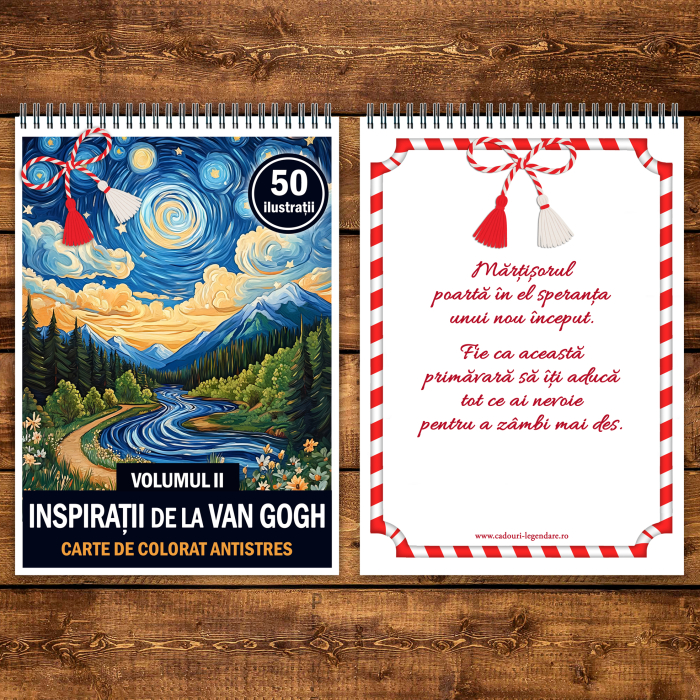 Martisor de colorat, 50 de ilustratii format A5, carte de colorat cu spira metalica, model: Inspiratii de la Van Gogh [3]