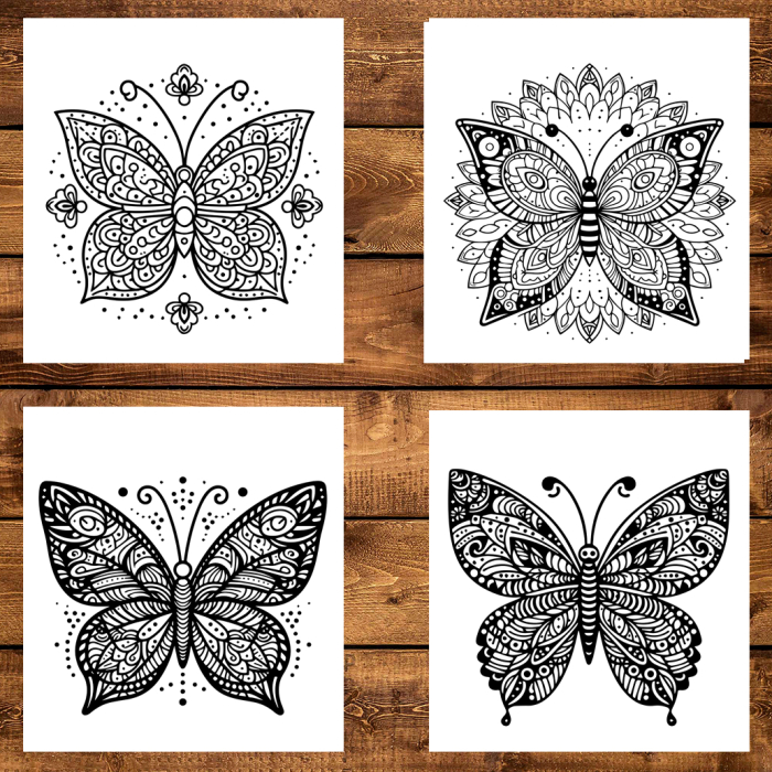 Martisor de colorat, 50 de ilustratii format A5, carte de colorat cu spira metalica, model: Mandale cu Fluturasi [4]