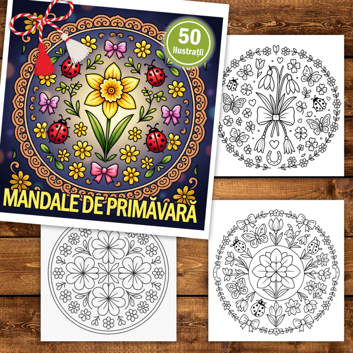 Martisor de colorat, 50 de ilustratii format A5, carte de colorat cu spira metalica, model: Mandale de Primavara [2]