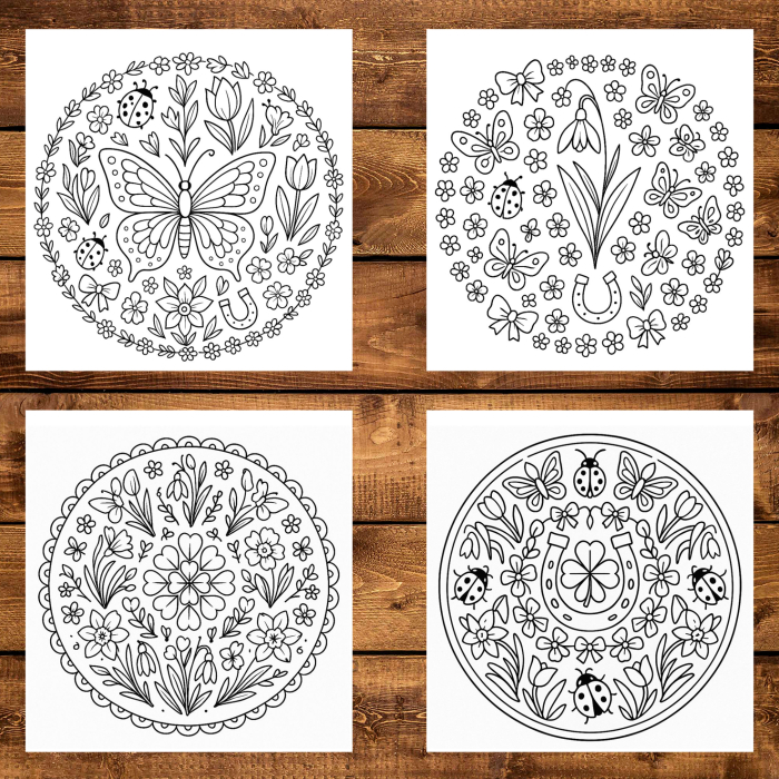 Martisor de colorat, 50 de ilustratii format A5, carte de colorat cu spira metalica, model: Mandale de Primavara [5]