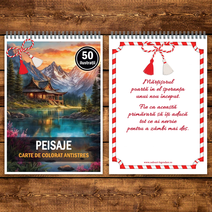 Martisor de colorat, 50 de ilustratii format A5, carte de colorat cu spira metalica, model: Peisaje [3]