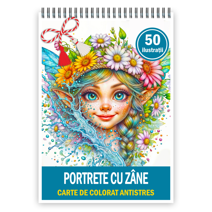 Martisor de colorat, 50 de ilustratii format A5, carte de colorat cu spira metalica, model: Portrete cu Zane [1]