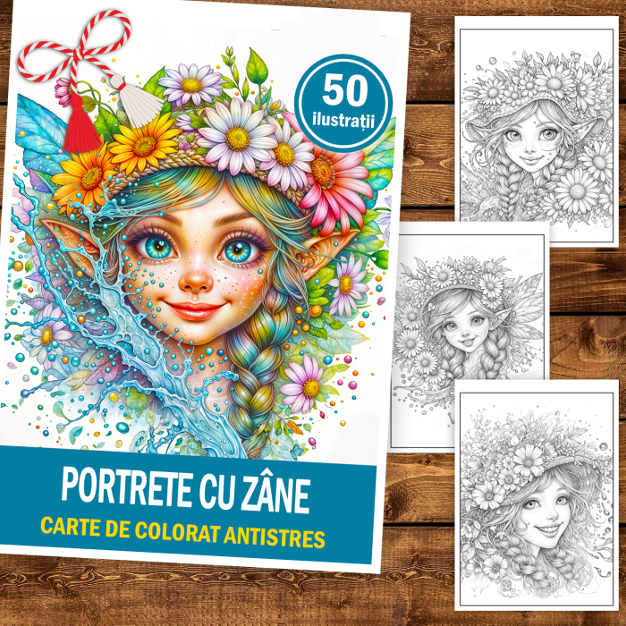 Martisor de colorat, 50 de ilustratii format A5, carte de colorat cu spira metalica, model: Portrete cu Zane [2]