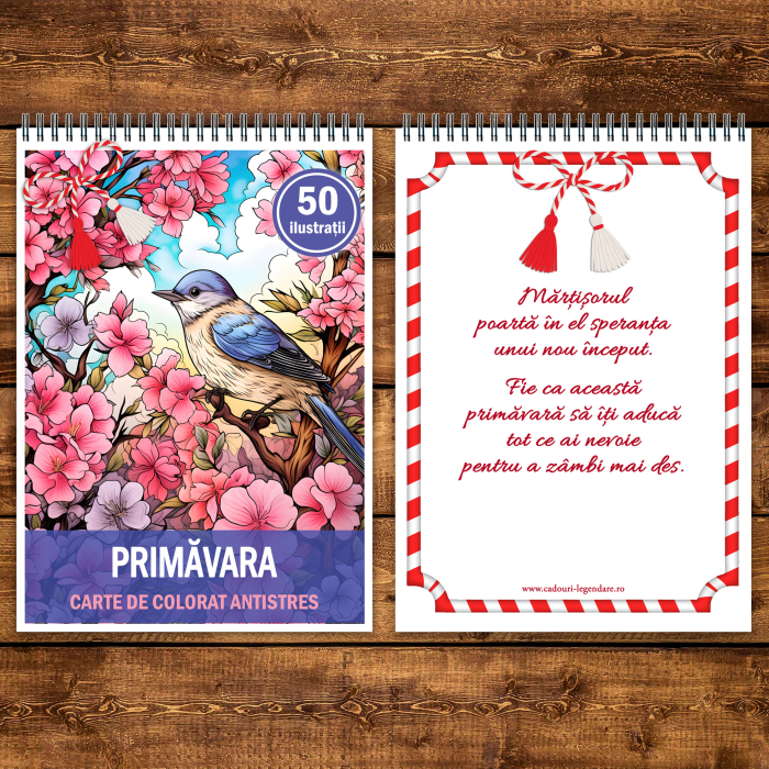 Martisor de colorat, 50 de ilustratii format A5, carte de colorat cu spira metalica, model: Primavara [3]