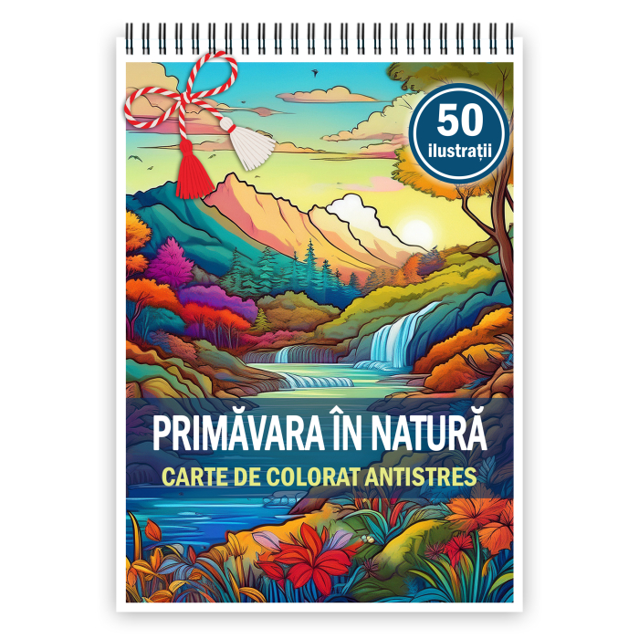 Martisor de colorat, 50 de ilustratii format A5, carte de colorat cu spira metalica, model: Primavara in Natura [1]