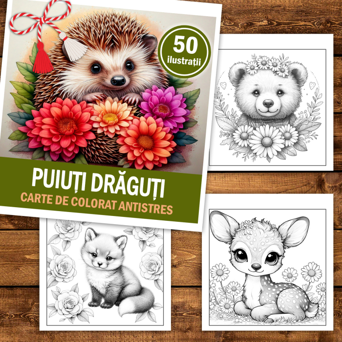 Martisor de colorat, 50 de ilustratii format A5, carte de colorat cu spira metalica, model: Puiuti Draguti [2]