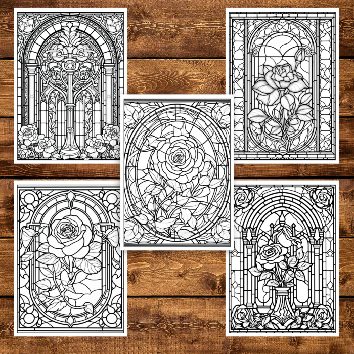 Martisor de colorat, 50 de ilustratii format A5, carte de colorat cu spira metalica, model: Vitralii Fermecatoare [6]