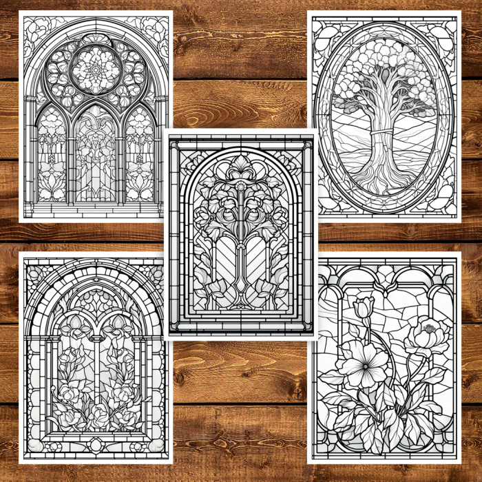 Martisor de colorat, 50 de ilustratii format A5, carte de colorat cu spira metalica, model: Vitralii Fermecatoare [4]