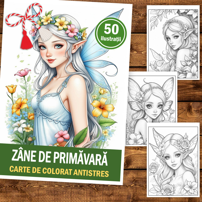 Martisor de colorat, 50 de ilustratii format A5, carte de colorat cu spira metalica, model: Zane de Primavara [2]