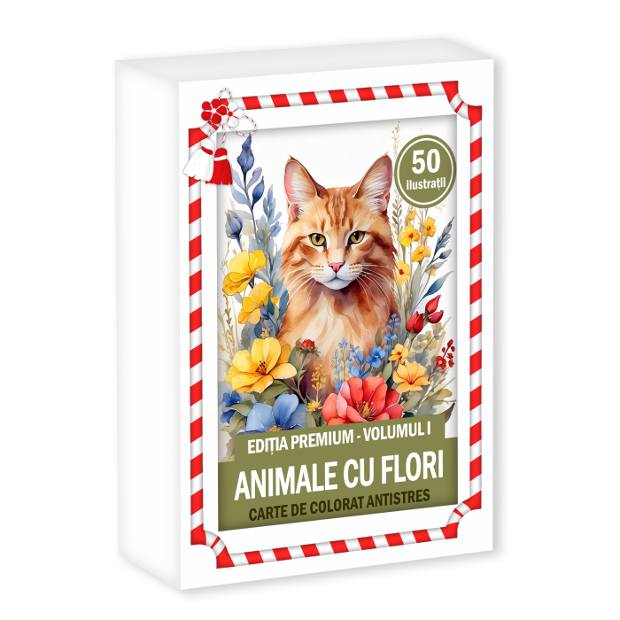 Martisor de colorat, 50 de ilustratii format A6 in cutie cu tematica de primavara, model: Animale cu Flori [1]