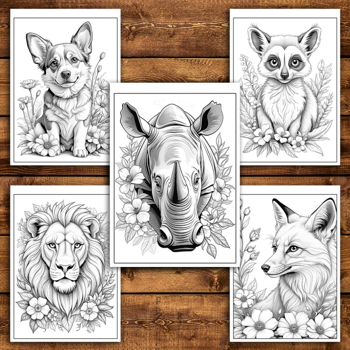 Martisor de colorat, 50 de ilustratii format A6 in cutie cu tematica de primavara, model: Animale cu Flori [4]