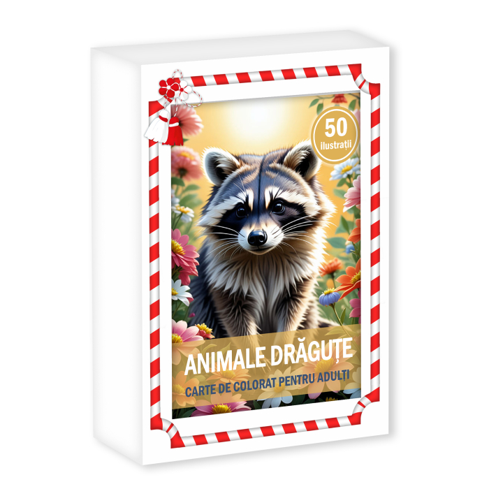 Martisor de colorat, 50 de ilustratii format A6 in cutie cu tematica de primavara, model: Animale Dragute [1]