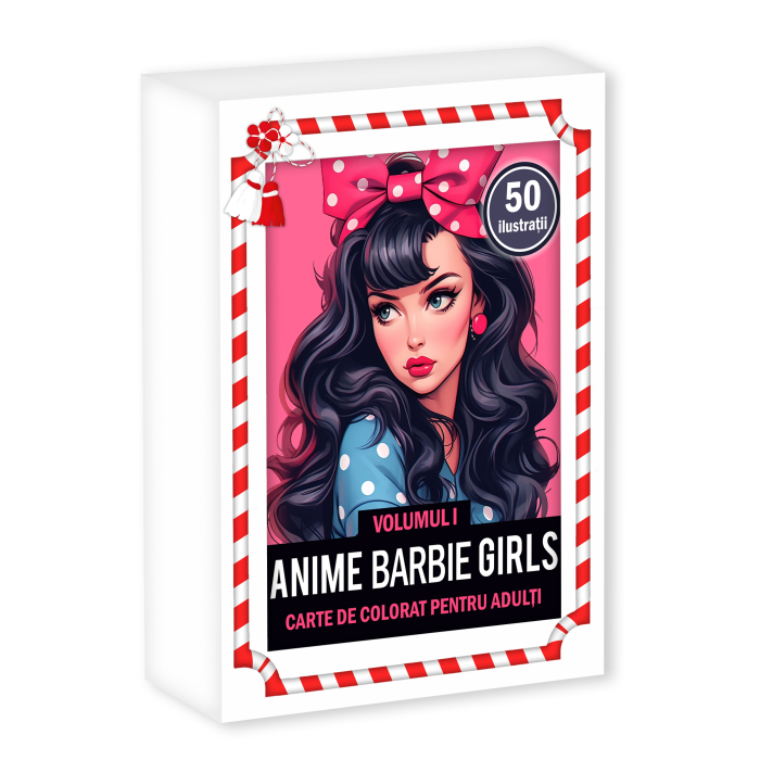 Martisor de colorat, 50 de ilustratii format A6 in cutie cu tematica de primavara, model: Anime Barbie Girls [1]