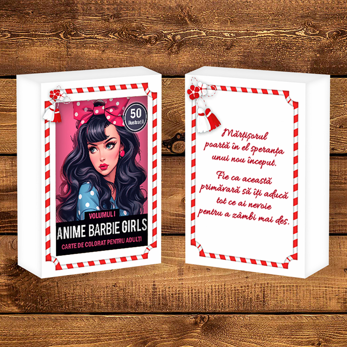 Martisor de colorat, 50 de ilustratii format A6 in cutie cu tematica de primavara, model: Anime Barbie Girls [2]