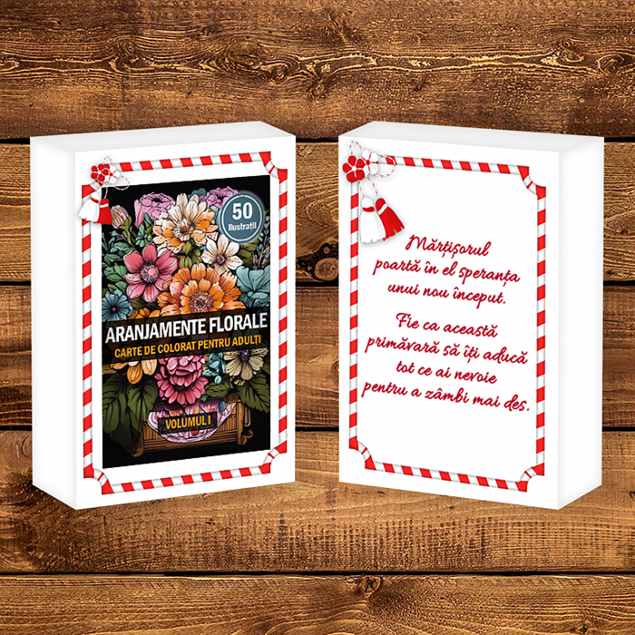 Martisor de colorat, 50 de ilustratii format A6 in cutie cu tematica de primavara, model: Aranjamente Florale [2]