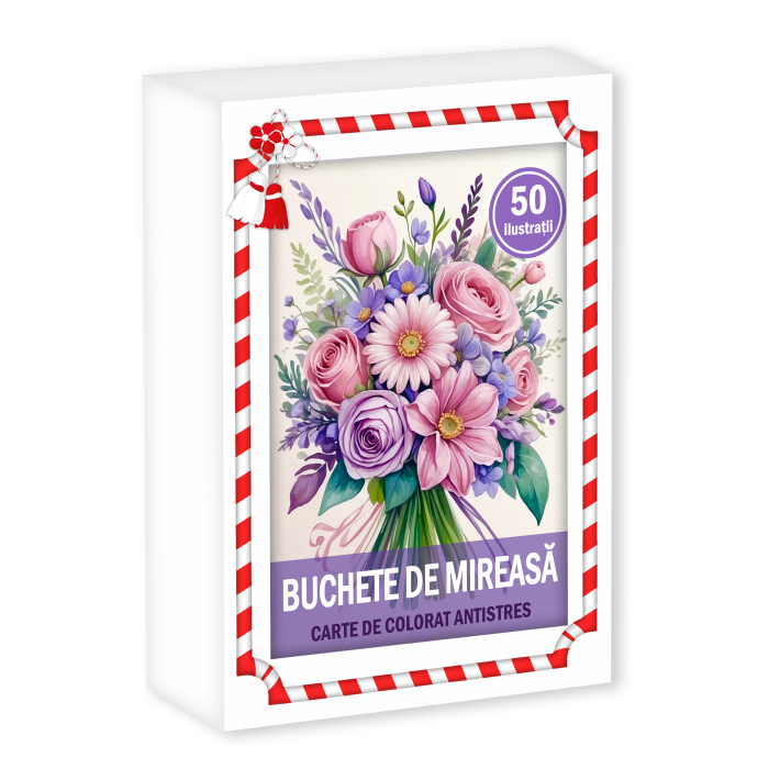 Martisor de colorat, 50 de ilustratii format A6 in cutie cu tematica de primavara, model: Buchete de Mireasa [1]