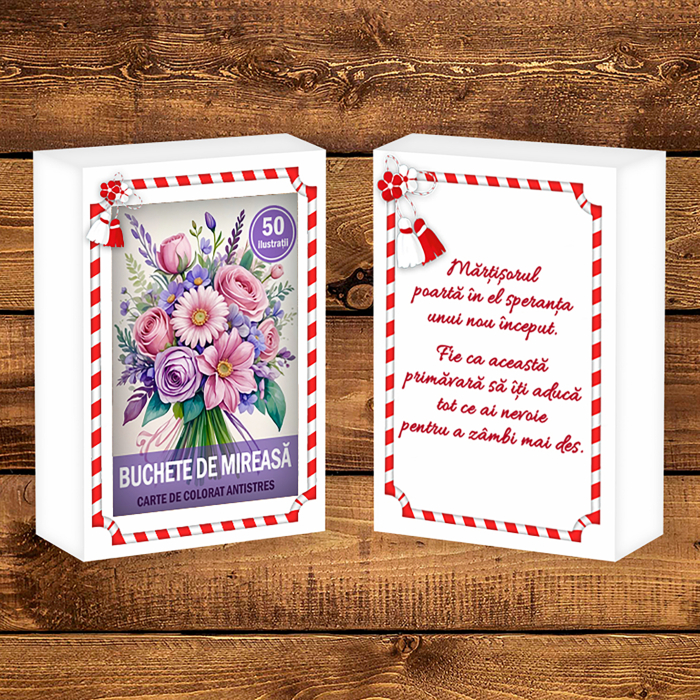 Martisor de colorat, 50 de ilustratii format A6 in cutie cu tematica de primavara, model: Buchete de Mireasa [2]