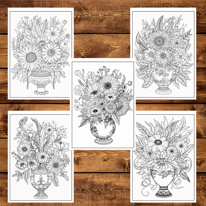 Martisor de colorat, 50 de ilustratii format A6 in cutie cu tematica de primavara, model: Flori din Gradina [3]