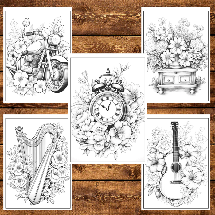 Martisor de colorat, 50 de ilustratii format A6 in cutie cu tematica de primavara, model: Flori Vintage [4]