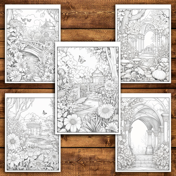 Martisor de colorat, 50 de ilustratii format A6 in cutie cu tematica de primavara, model: Gradini de Primavara [4]