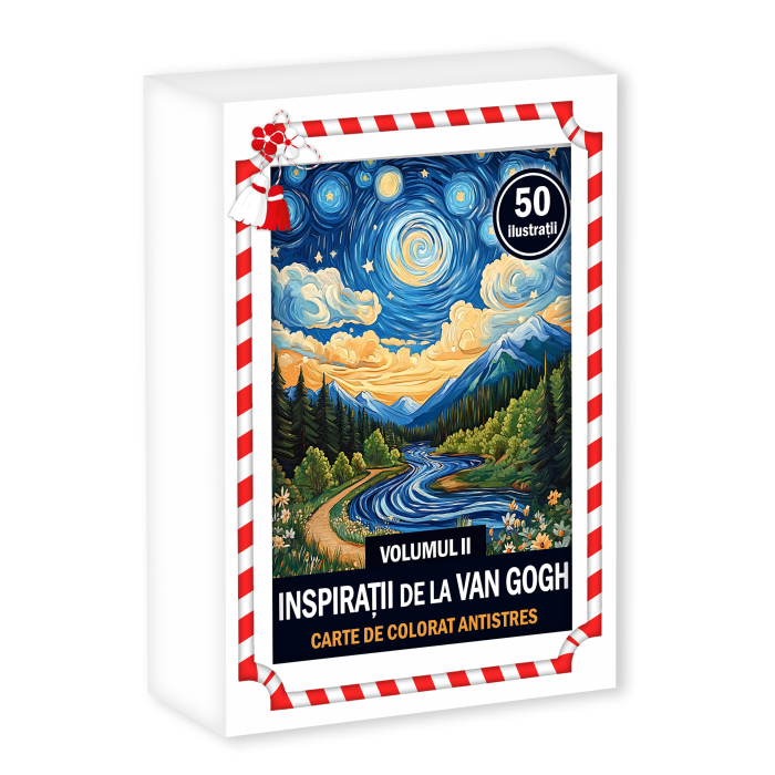 Martisor de colorat, 50 de ilustratii format A6 in cutie cu tematica de primavara, model: Inspiratii de la Van Gogh [1]
