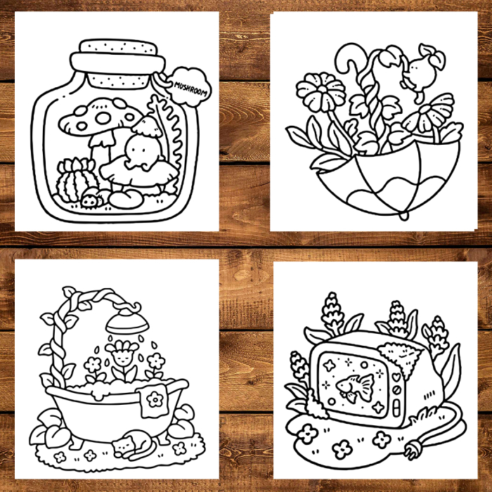 Martisor de colorat, 50 de ilustratii format A6 in cutie cu tematica de primavara, model: Into Gardens [3]