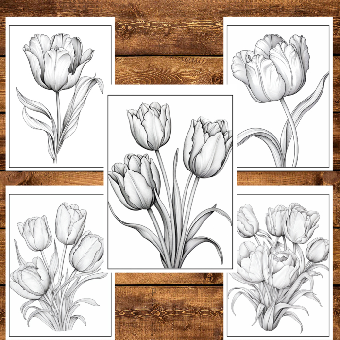 Martisor de colorat, 50 de ilustratii format A6 in cutie cu tematica de primavara, model: Lalele [3]