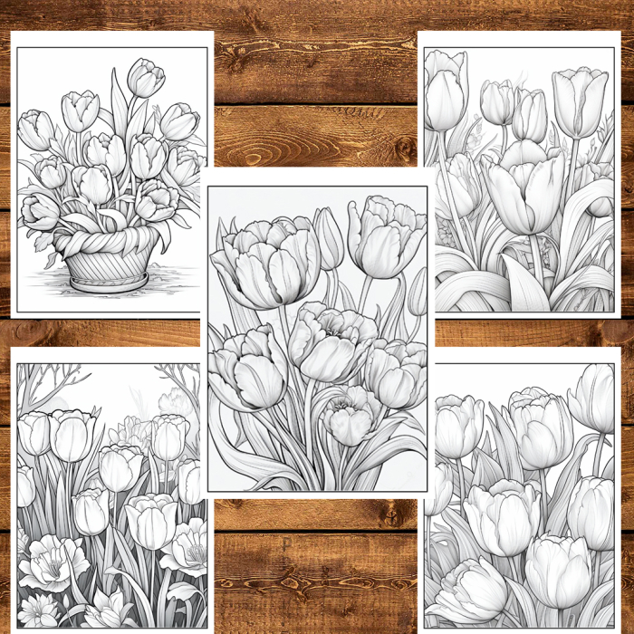 Martisor de colorat, 50 de ilustratii format A6 in cutie cu tematica de primavara, model: Lalele [5]