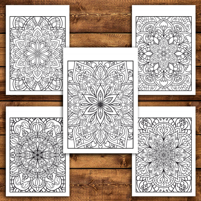 Martisor de colorat, 50 de ilustratii format A6 in cutie cu tematica de primavara, model: Mandale cu Flori [4]