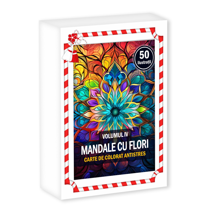 Martisor de colorat, 50 de ilustratii format A6 in cutie cu tematica de primavara, model: Mandale cu Flori [1]