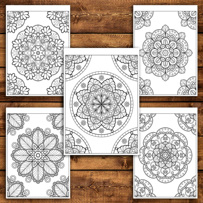 Martisor de colorat, 50 de ilustratii format A6 in cutie cu tematica de primavara, model: Mandale Hipnotizante [4]