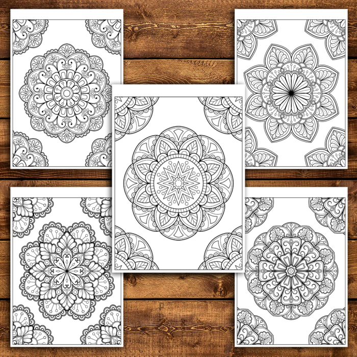 Martisor de colorat, 50 de ilustratii format A6 in cutie cu tematica de primavara, model: Mandale Hipnotizante [3]